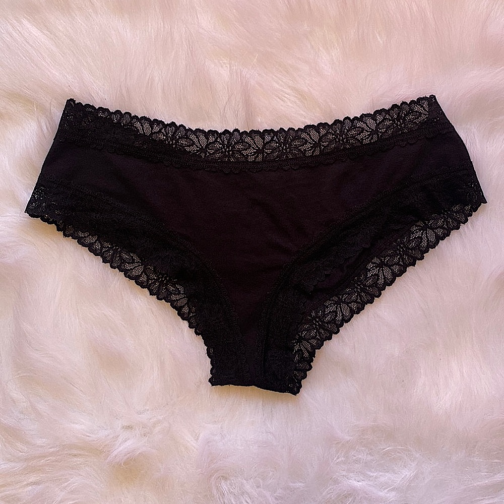 Pink Victoria’s Secret Black Floral Lace Cheekster Panties